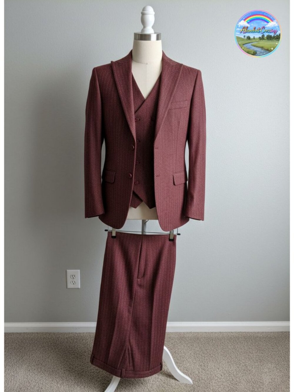 Vintage Tweed Herringbone 3-Piece Suit Set for Men